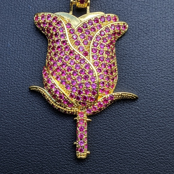 🖤 24" x 3mm Rope Chain + Red Rose Pendant - Picture 8 of 8